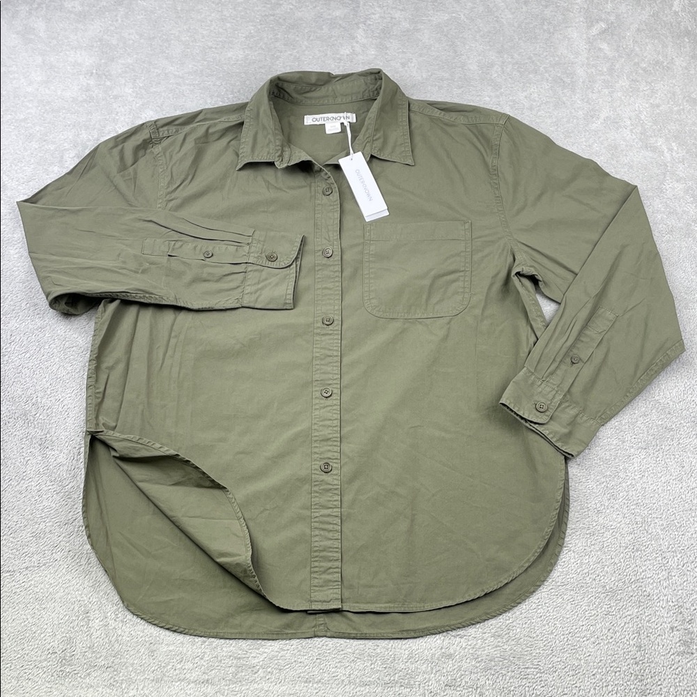 NEW Outerknown M 100% Organic Cotton Green Women's Long Sleeve Button Down Shirt